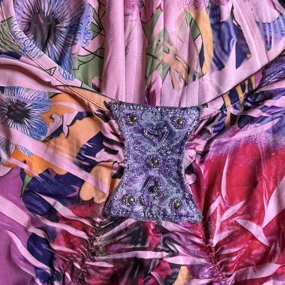 Unity World Wear Woman Plus 2X Floral Tunic Top Beaded Neckline Boho Festival - Picture 8 of 10